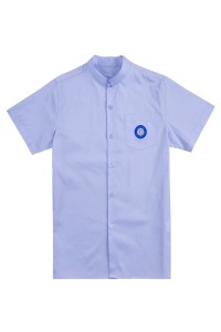 網上下單訂做淺藍色恤衫  訂製繡花章企領恤衫  恤衫專門店  中山領 R373